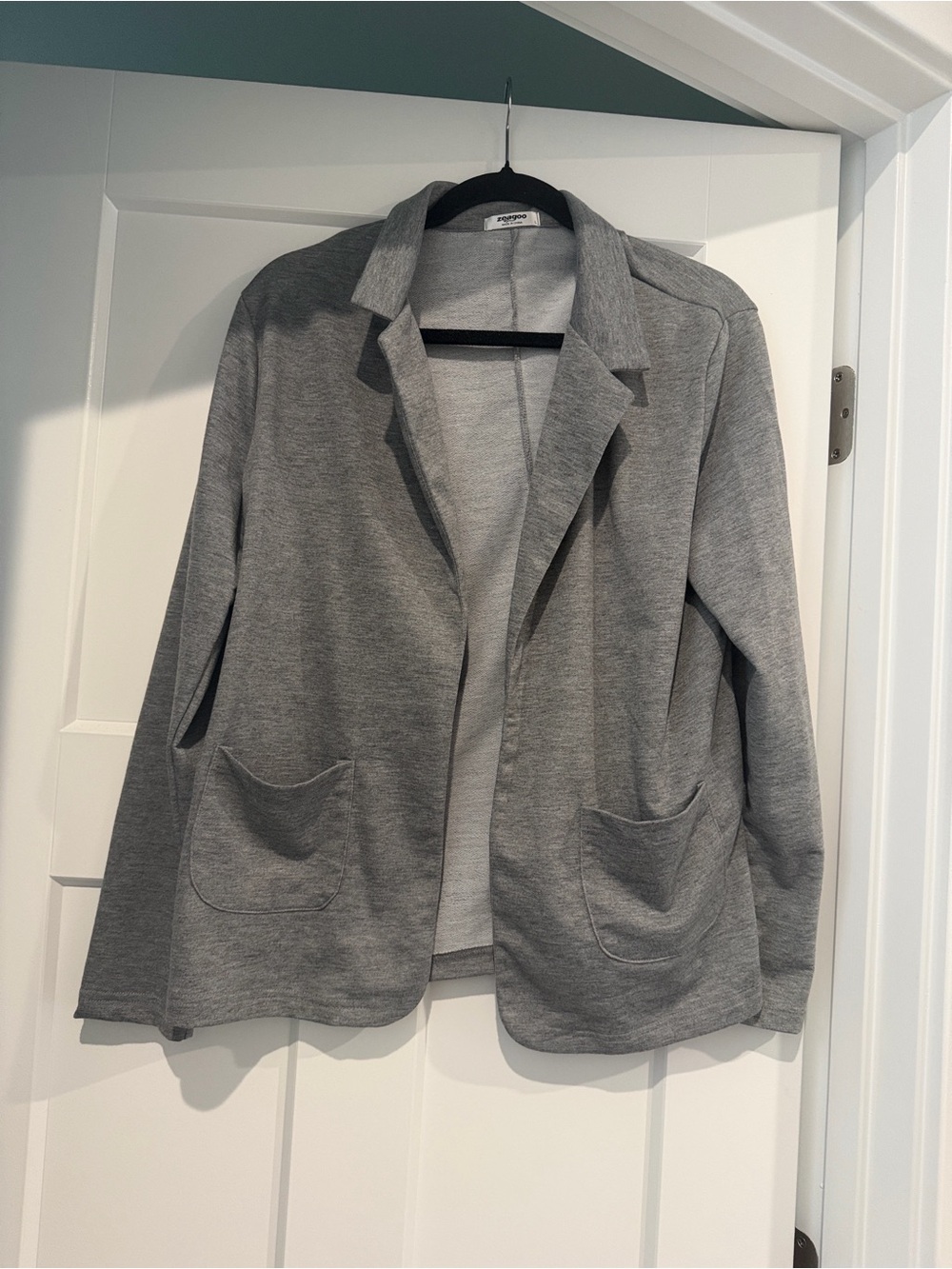 zeagoo Gray Open-Front Knit Blazer with Pockets Size L
